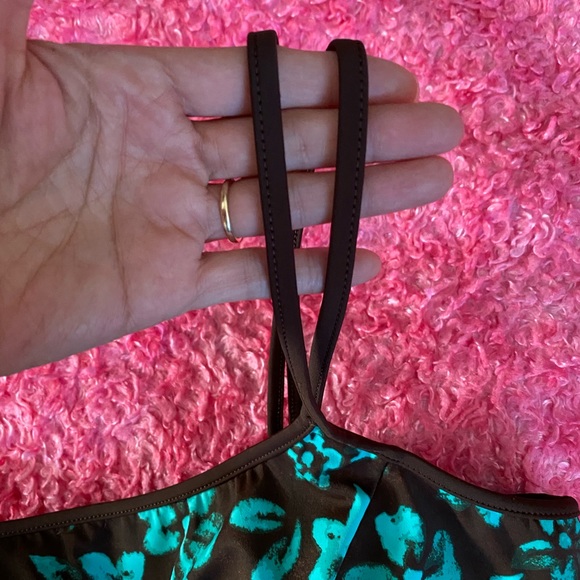 Vintage Floral green brown tankini size 14 padded - Picture 6 of 14